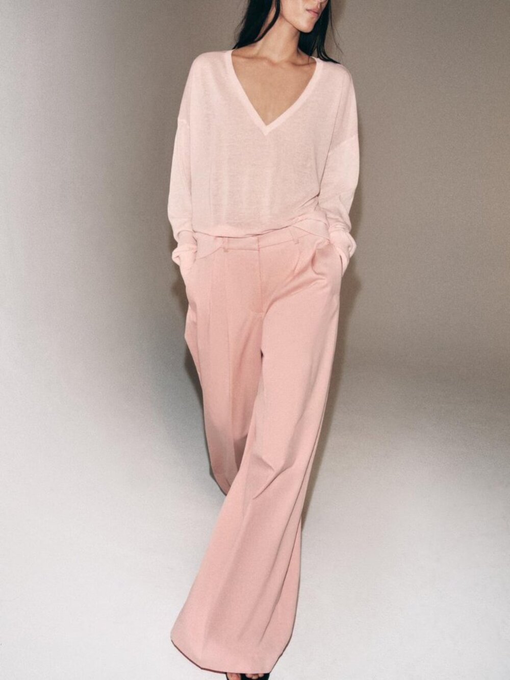 ZARA WIDE-LEG PLEATED TROUSERS ZW COLLECTION Pastel pink 5247/044/621 XS